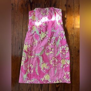 Lilly Pulitzer Pink Floral strapless dress with bow back detail size 00